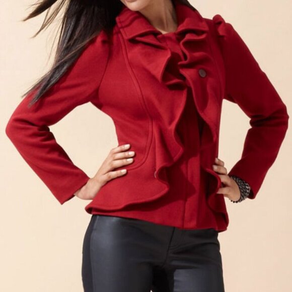 INC International Concepts Ruffle Cotton Knit Button Zip Jacket SZ M - Picture 1 of 6